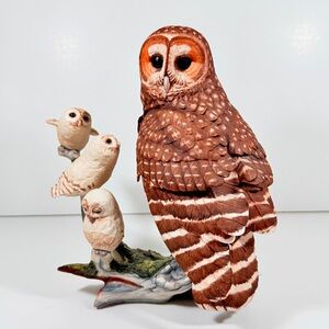 FRANKLIN MINT PORCELAIN OWL FIGURE, THE SPOTTED OWL BY GEORGE McMONIGLE, 11” H